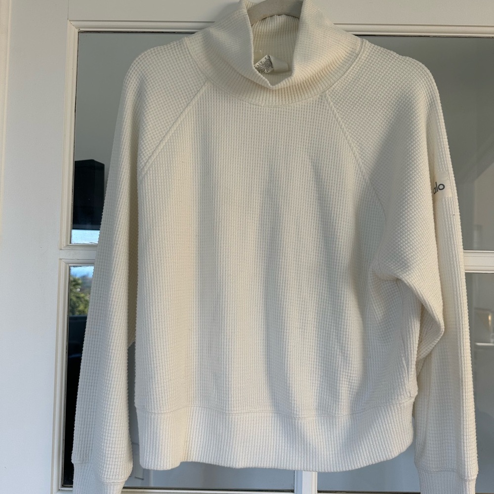 Alo Yoga White Waffle Knit Pullover